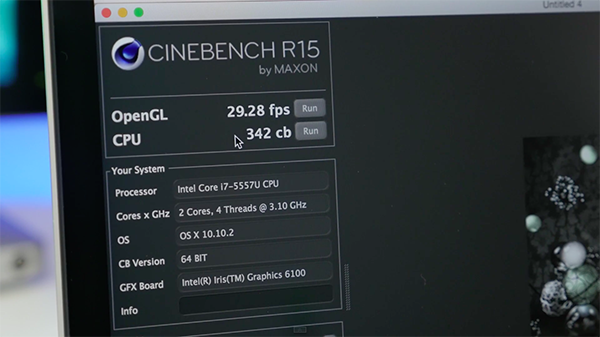 Cinebench R15 的 Open CL 跑分只有 29.28,遊戲需要頗為勉強。