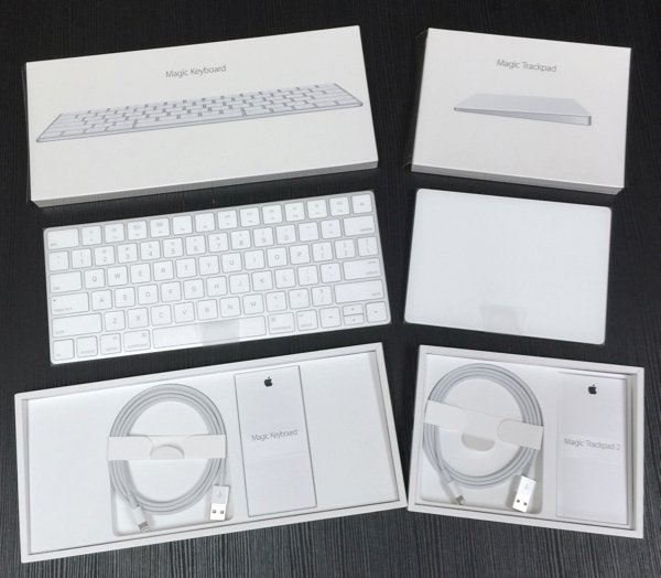 ▲把 Magic Keyboard 和 Magic Trackpad 2 包裝趟開,可以看到它們會跟 Lightning 線