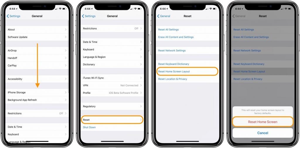 how to restore default home screen layout iphone ios
