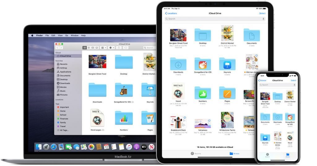 ios13 macos catalina macbook air ipad pro iphone xs icloud drive hero