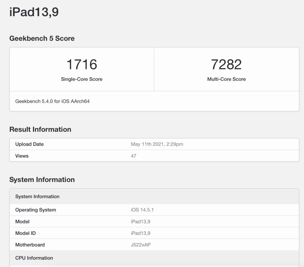 geekbench ipadpro m1