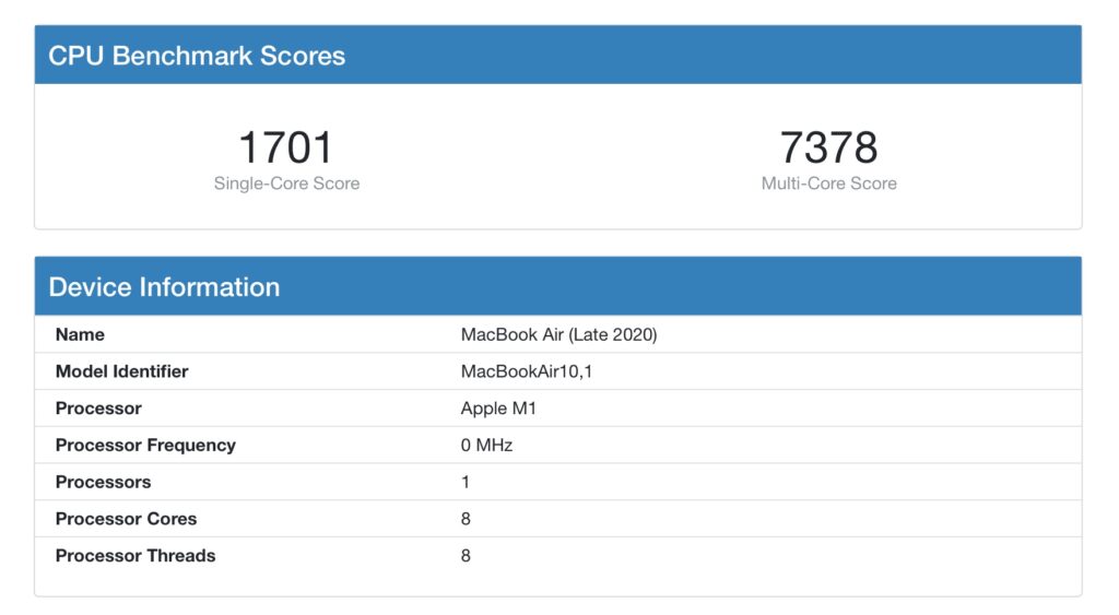geekbench mba2020 m1