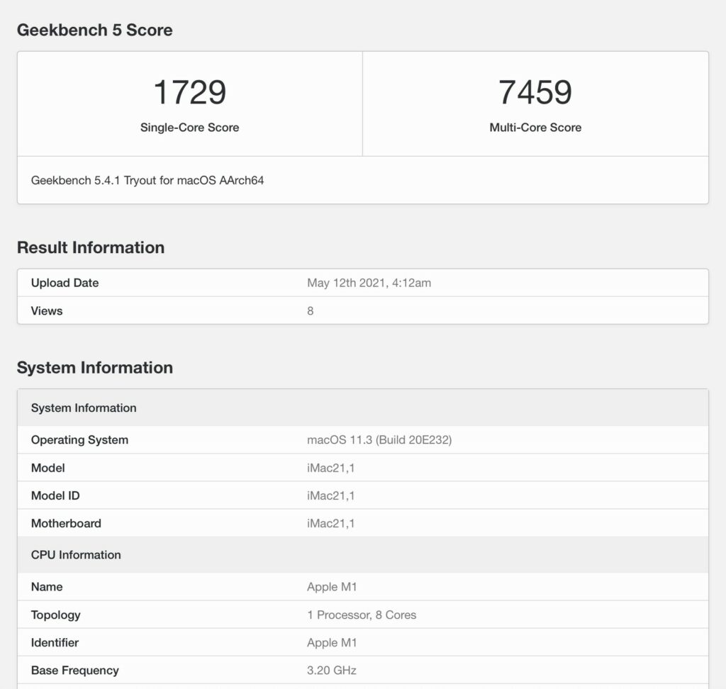 imac m1 geekbench