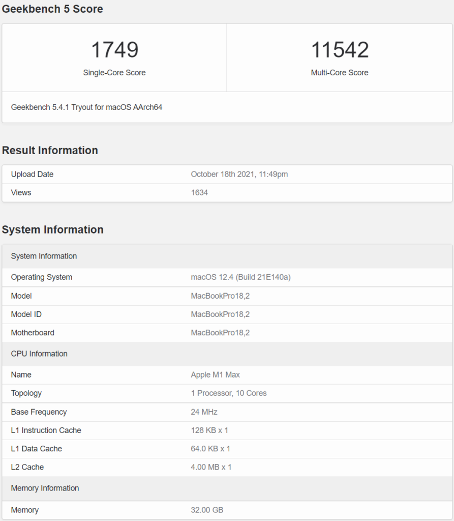 Apple M1 Max CPU Benchmark Leak
