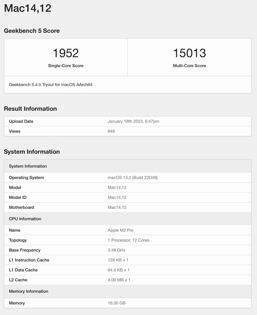 M2Pro geekbench