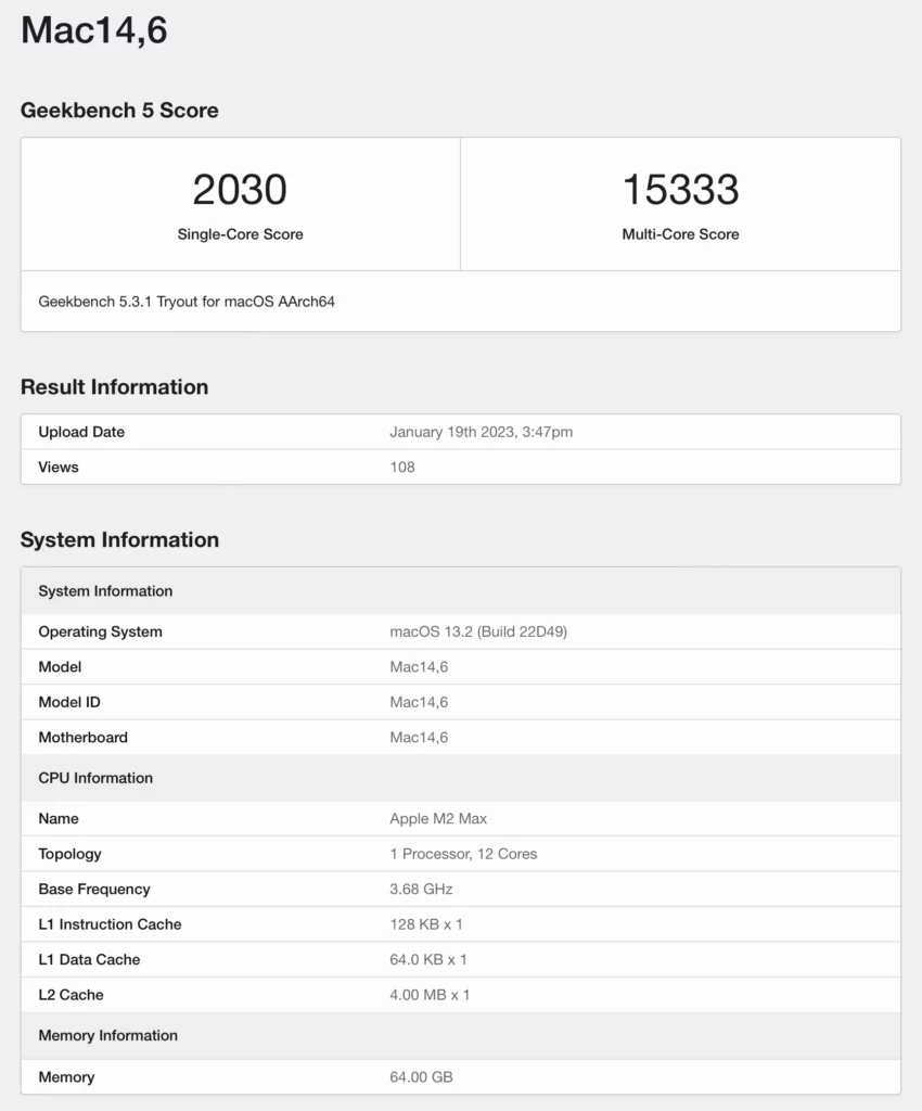 M2max geekbench