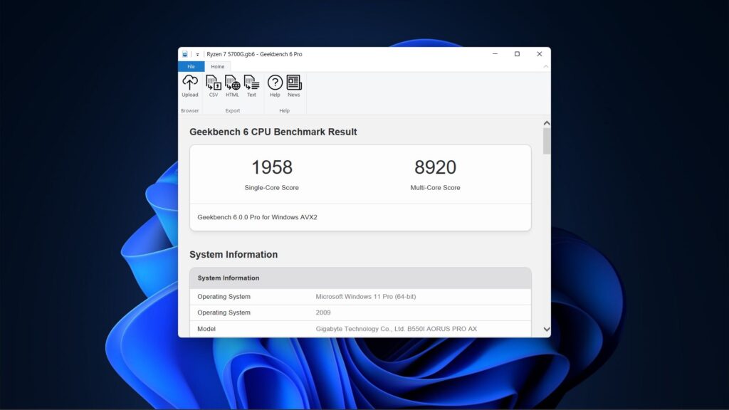 Geekbench 6 在 Windows 11 上運行