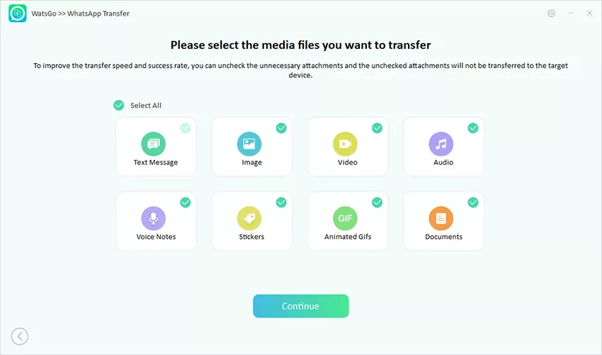 select whatsapp data to transfer watsgo 2