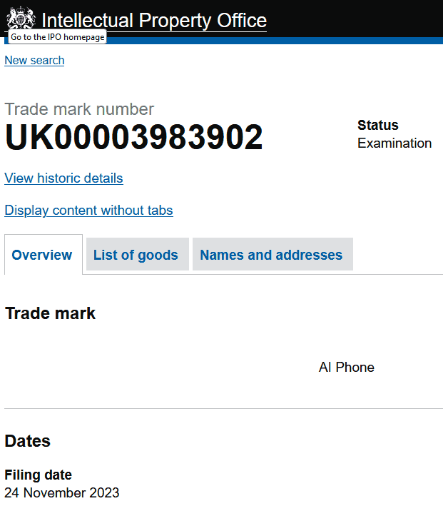 samsung ai phone uk trademark