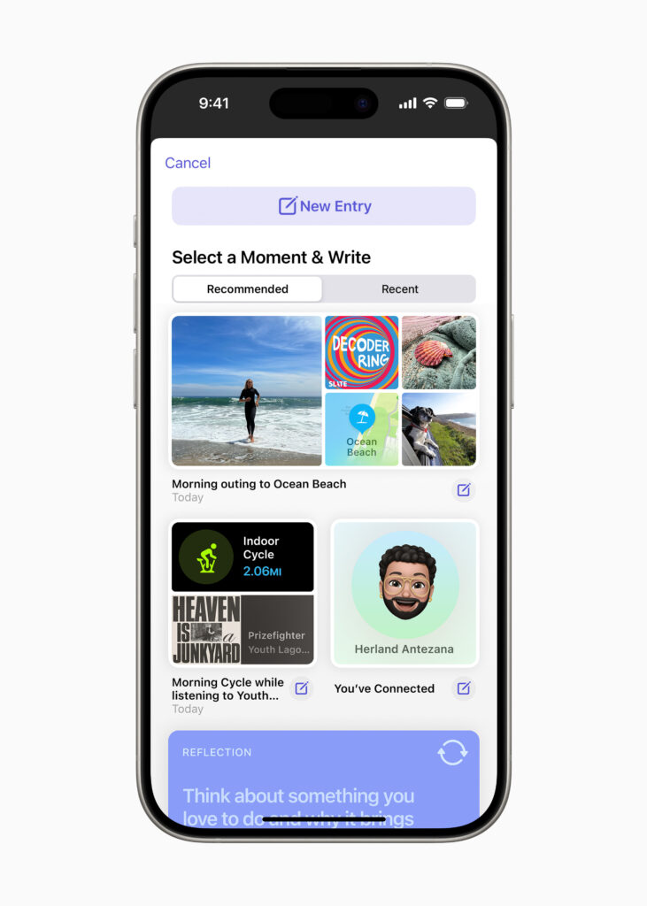 Apple Journal app personalized suggestions