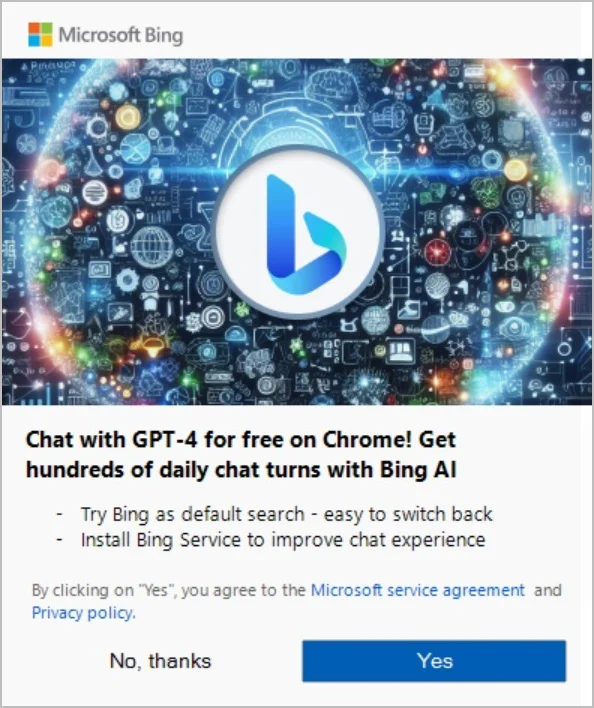bing ad popup