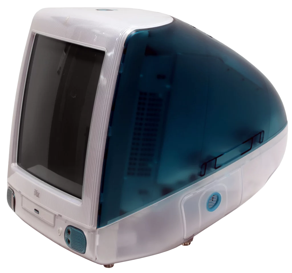 IMac G3 Bondi Blue three quarters view