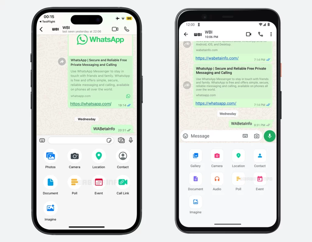 WA CREATE SHARE EVENTS INDIVIDUAL CHATS IOS ANDROID
