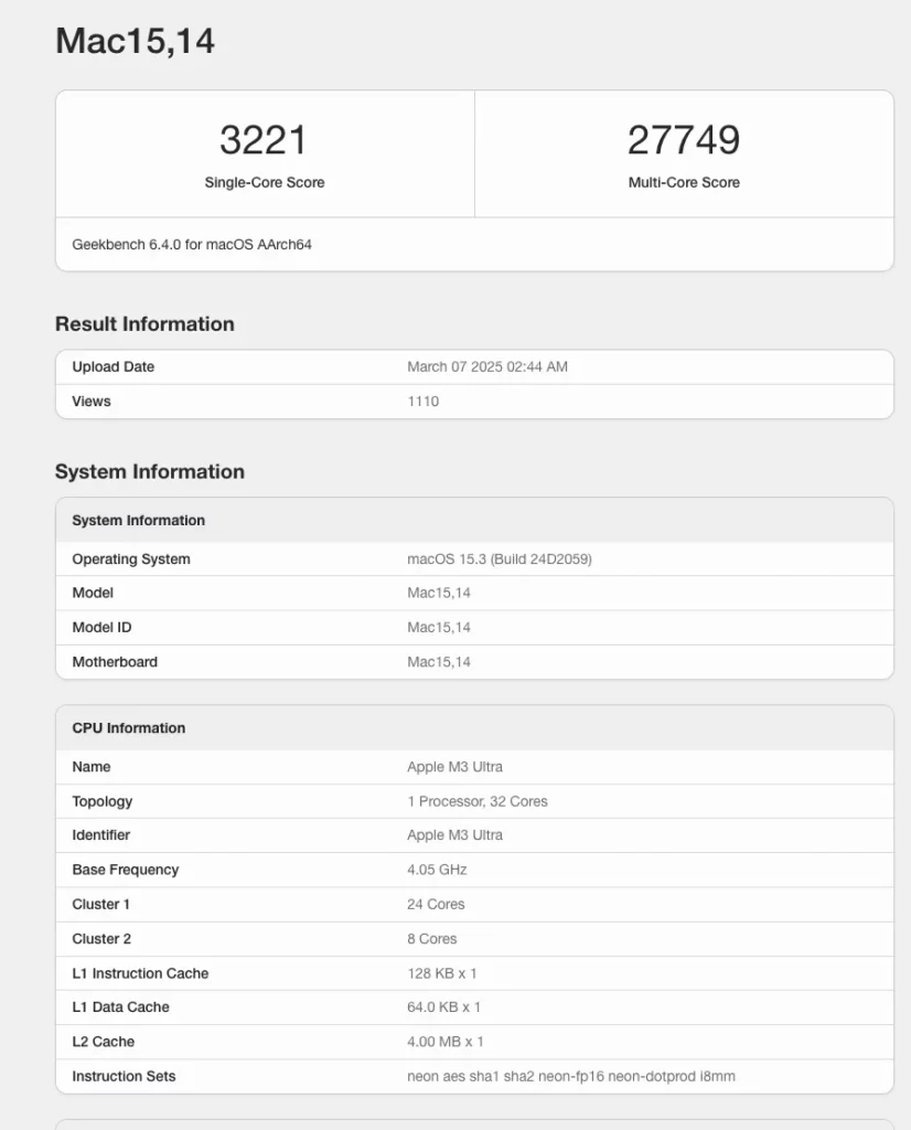 m3ultra geekbench