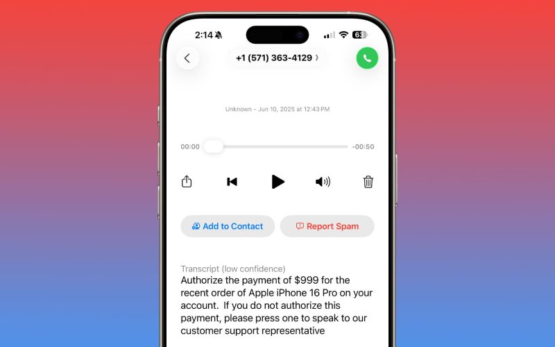 ios 26 voicemail report spam