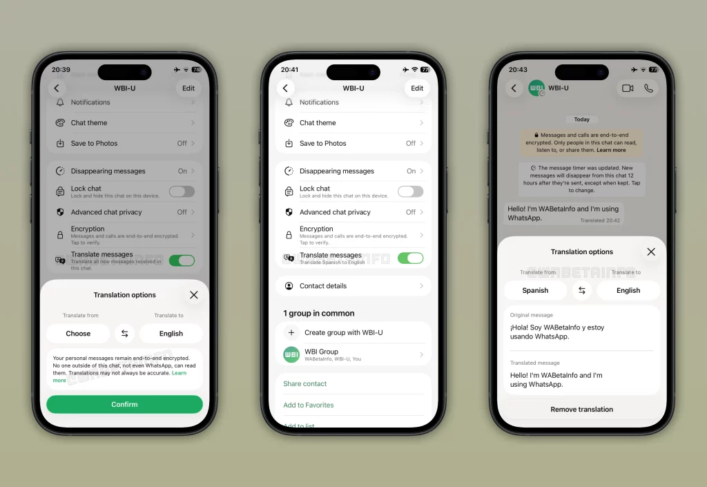 WA AUTOMATIC MESSAGE TRANSLATION FEATURE IOS
