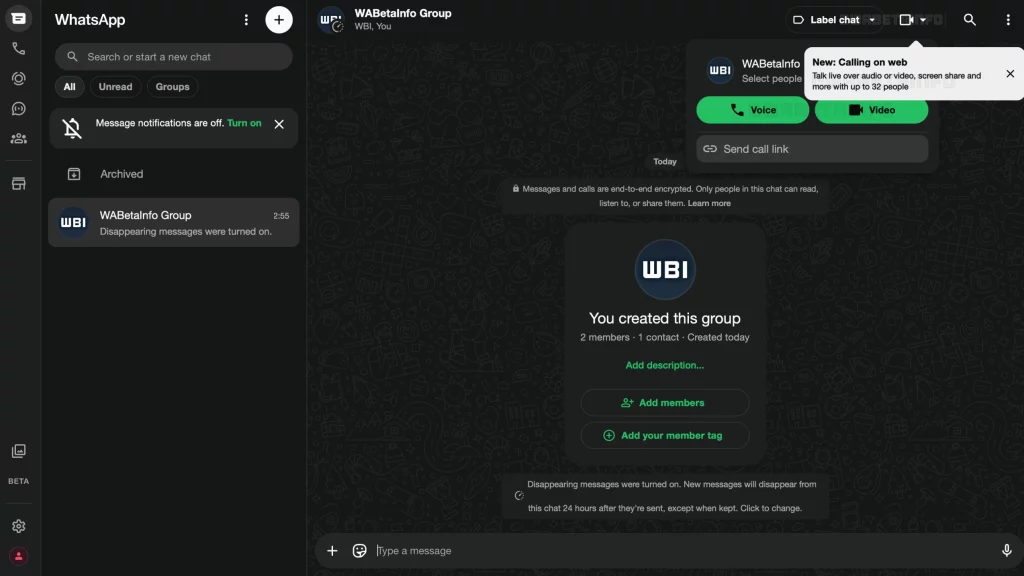 WA WHATSAPP WEB CALLING IN GROUP CHATS FEATURE WEB