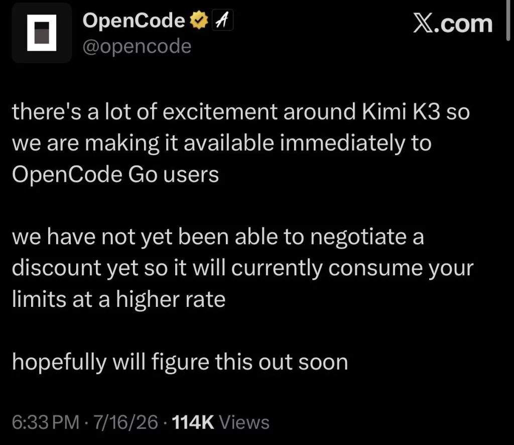 kimi k3 and grok 4 5 are out on opencode go but the limits v0 clw56yv0jpdh1