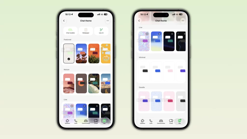 WA CHAT THEMES FEATURES NATURE LIVE MINIMAL DOODLE FEATURE IOS