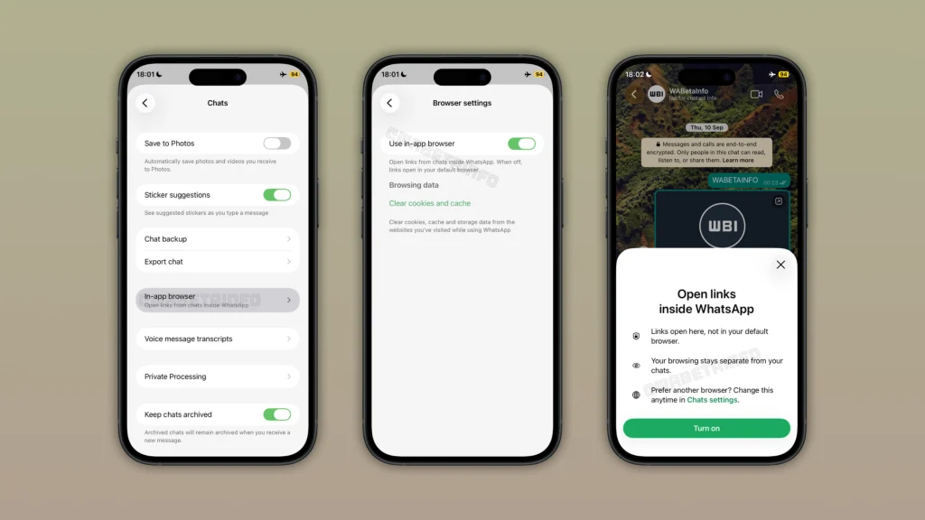 WA IN APP BROWSER OPEN LINKS FEATURE IOS