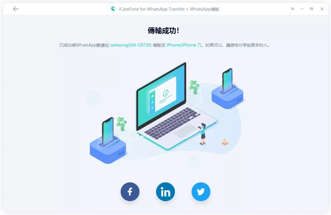 WhatsApp 資料傳輸完成的提示畫面