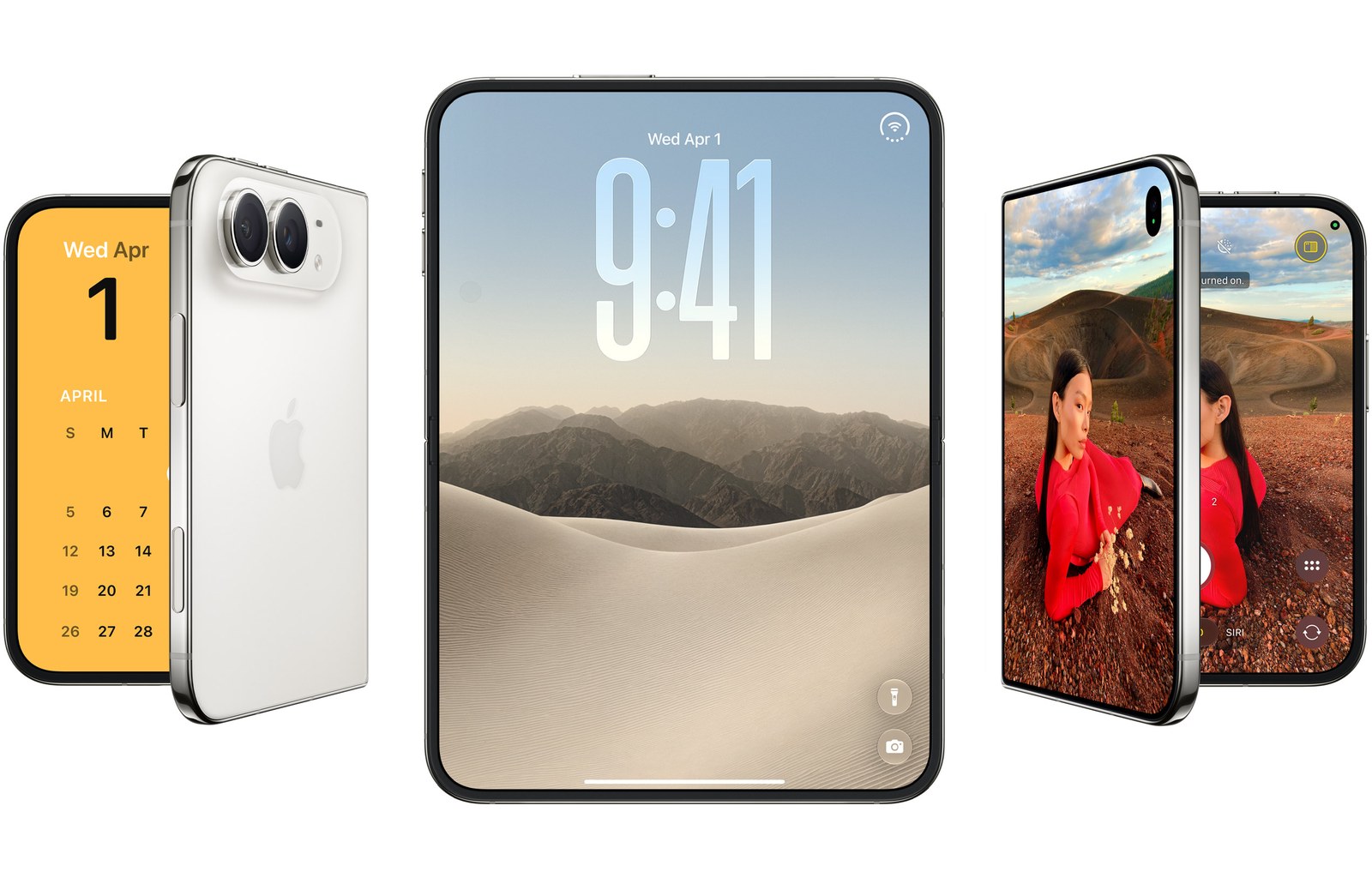 多部不同角度的 iPhone Duo,展示外螢幕與內螢幕。